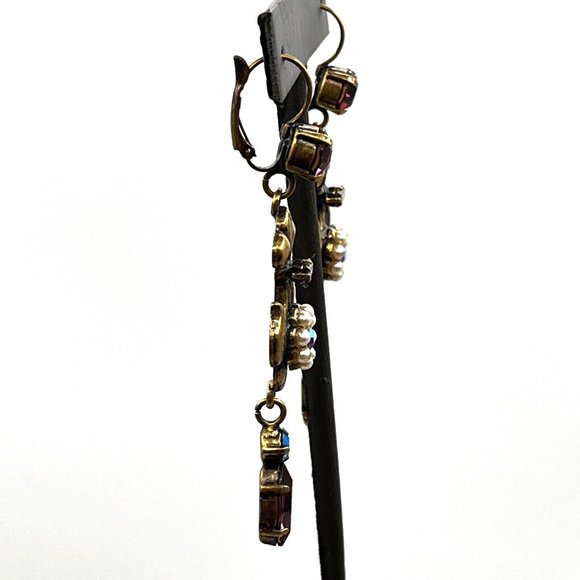 Signed AVGAD ISRAEL Victorian Revival Crystal Pearl Pierced Earrings 3" - Picture 4 of 9